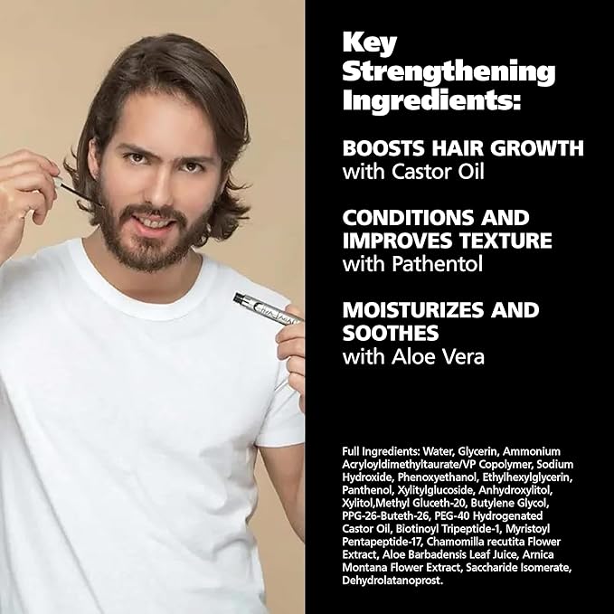 DABALASH Men Professional Facial Hair, Eyelash & Brow Growth Serum with Castor Oil – Promotes the Appearance of Naturally Longer, Fuller, Thicker & Stronger Hair – 0.18 oz