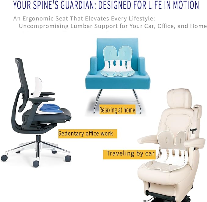 Ergonomic Back Support for Office Chair Cushion with Lumbar Pillow, Posture Corrector for Desk Chairs, Comfortable Memory Foam Seat Cushion for Lower Back Pain Relief, Beige
