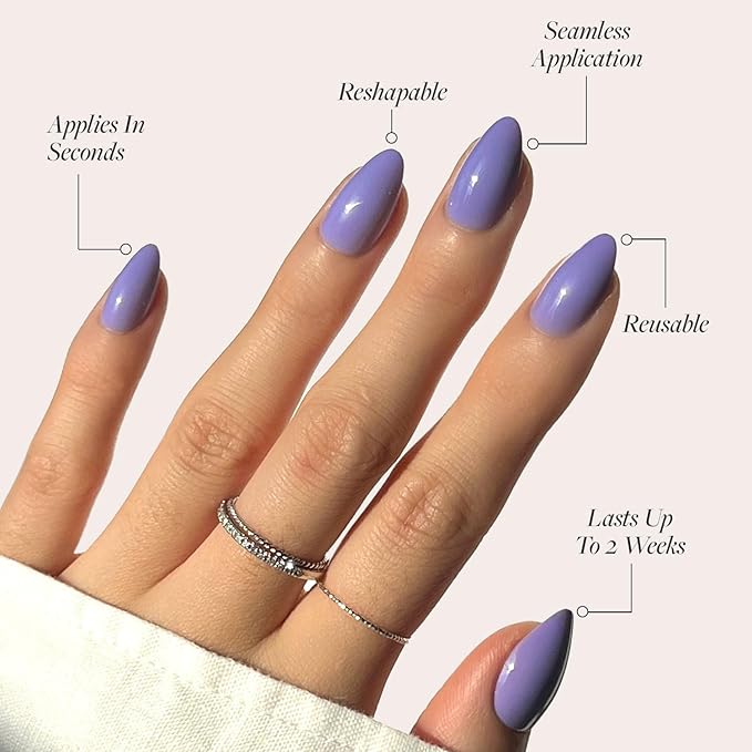 Glamnetic Press On Nails - Periwinkle | Short Almond Purple Fake Nails with Glossy Finish, Salon Quality | 15 Sizes - 30 Nail Kit with Glue