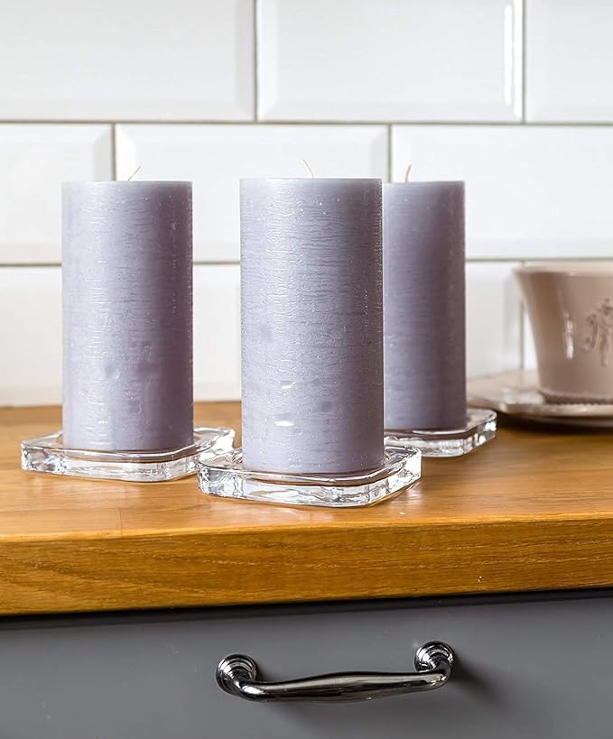 Set of 3 Pillar Candles 3" x 6" Unscented Handpoured Weddings, Home Decoration, Restaurants, Spa, Church Smokeless Cotton Wick - Grey