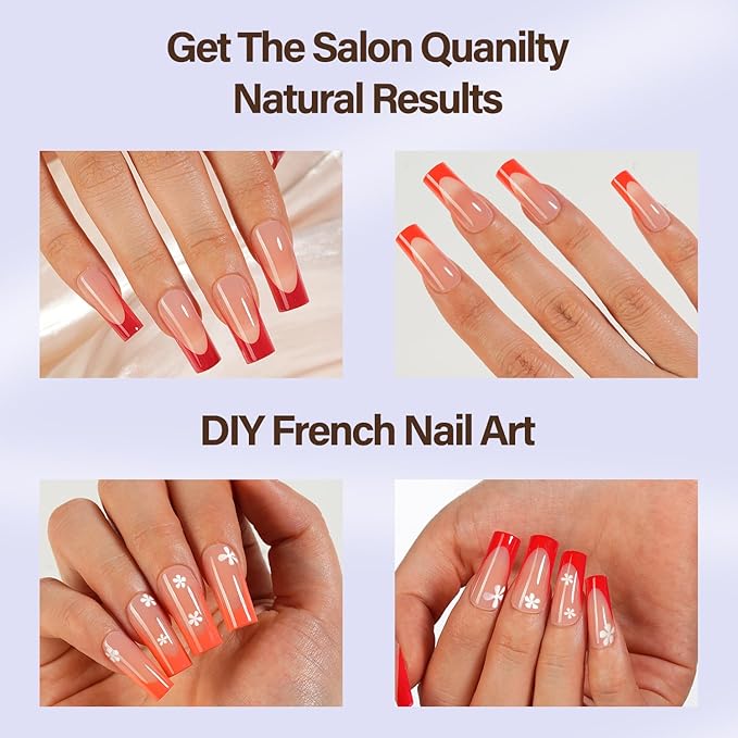 Misssix XBASICTIPS Red French Tip Press On Nails, 150Pcs French Gel Nail Tips Long Square, Soft Gel Pre-shaped No Need to File 3 in 1 Tips, Fake Nails for Nail Art DIY Extension Designs 15 Sizes