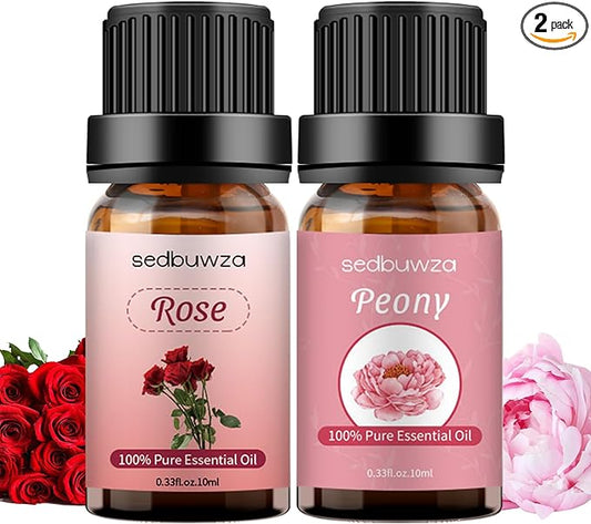 Sedbuwza Rose Peony Essential Oil Set, Rose Fragrance Oil Peony Scent Oil Set for Diffuser, Aromatherapy, Massage, Soap, Candle Making 2 x 10 ml