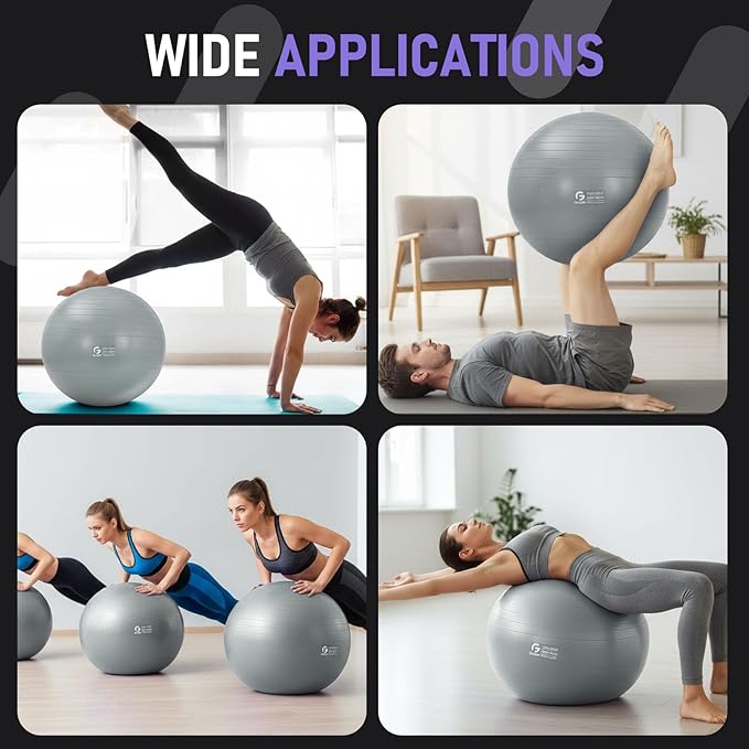 Gruper Yoga Ball and Pilates Ball,4 Sizes Exercise Ball for Fitness, Workout, Pregnancy and Physical Therapy,Quick Pump Included,Great as Yoga Ball Chair for Office or Home Gym Equipment