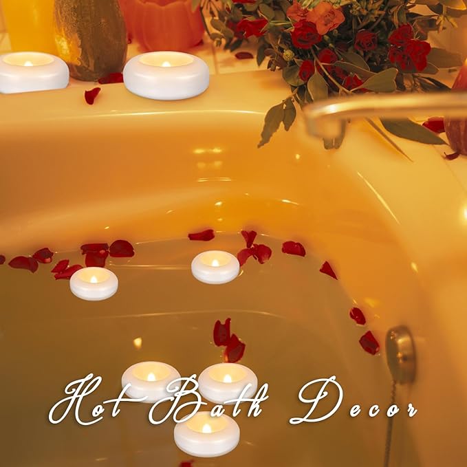 Set of 48 Waterproof Flameless Floating Tealights, 120+ Hour Warm White Battery Flickering LED Tea Lights Candles - Wedding, Party, Centerpiece, Pool & SPA.