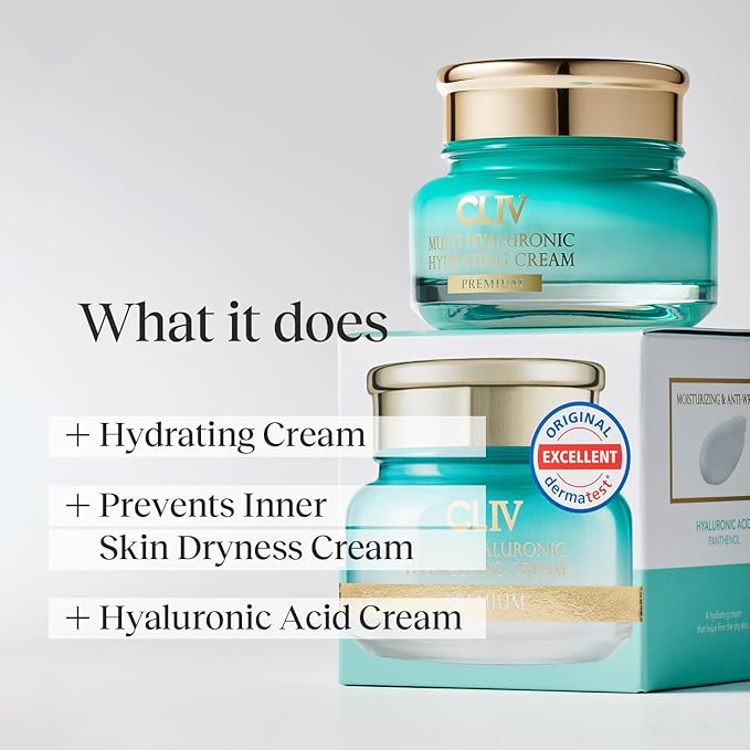 CLIV Multi Hyaluronic Hydrating Cream – Korean Skincare Moisturizer with 73% Hyaluronic Acid Solution & Botanical Extracts – Facial Cream for Deep Hydration & Balanced Skin – 1.69 fl oz (50ml)