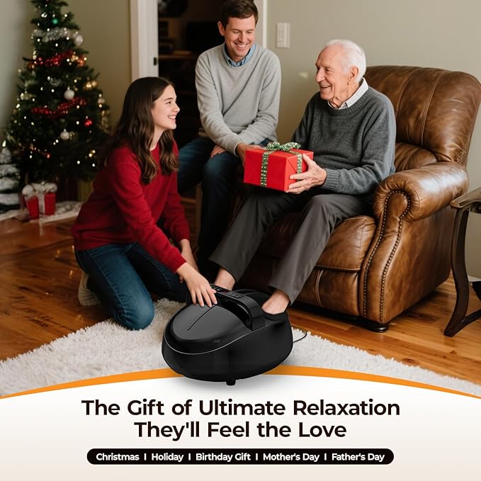 Foot Massager with Heat - Shiatsu Kneading & Rolling Compression, 5 Massage Modes with Adjustable Intensity, Fits Up to Size 13, Home Relaxation Gift