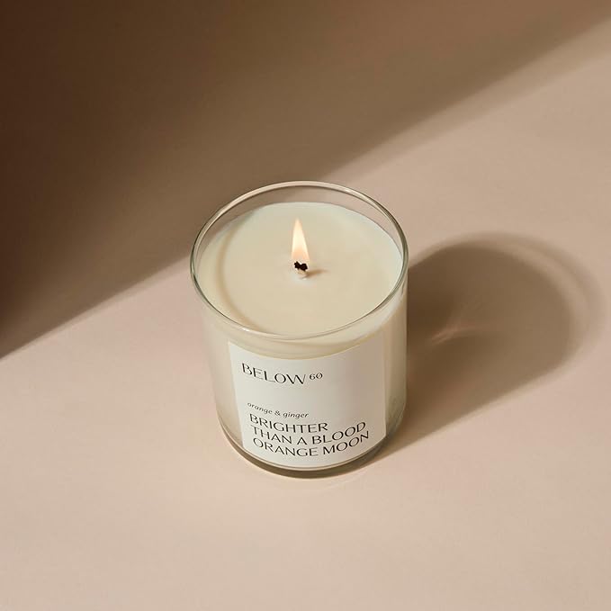 Below 60 Scented Candle – Brighter Than A Blood Orange Moon – Essential Oil-Based – Hand-Made with Paraffin-Free Soy Wax – 100% Cotton Wick – 50 hr Burn Time - by Hilary Duff – Orange & Ginger (10oz)