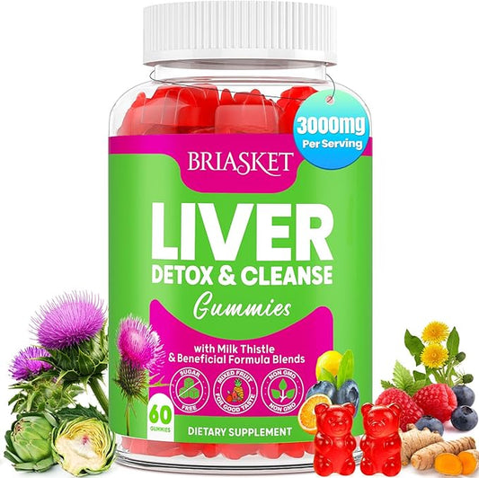 Liver Cleanse Detox & Repair Gummies, 2000 mg Milk Thistle Supplement with Dandelion Root, Glutathione & Artichoke, 23-in-1 Herbal Formula for Liver Detox & Health, Sugar-Free, Vegan, 60 Gummies