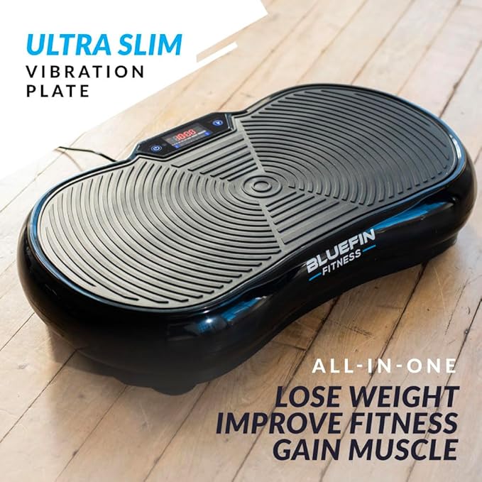 Bluefin Fitness Ultra Slim and Premium 3D Power Vibration Plate - Innovational Vibro Shaper 5 Programs + 180 Levels - Noiseless Home Fitness Bluetooth Speakers Easy Storage Sleek & Compact Design