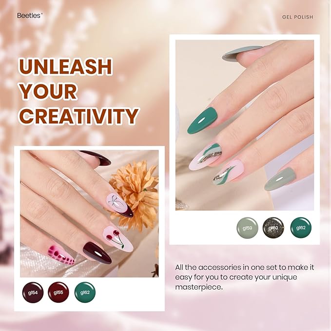 Beetles Fall Gel Nail Polish Set – Winter Sonata Gel Polish, 20 Colors Brown Burgundy Red Green Glitter Soak Off UV LED Gel Polish Kit with Base Coat Glossy Matte Top Coat Manicure Gift for Women