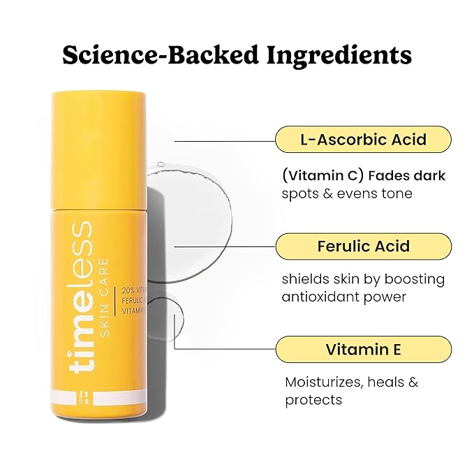 Timeless Skin Care Vitamin C Serum with Vitamin E & Ferulic Acid - Brightening Serum - for Oily & Dry Skin - Fragrance-Free - 1.7 oz