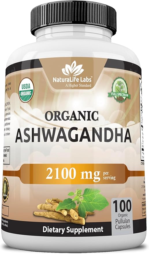 Organic Ashwagandha 2,100 mg - 100 Veggie Capsules Pure Organic Ashwagandha Powder and Root Extract - Stress Relief, Mood Enhancer