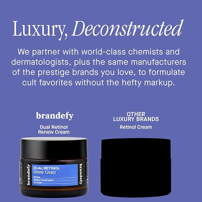 Brandefy Dual Retinol Renew Cream with 0.3% Retinol & 1% Granactive Retinoid, Face Moisturizer for Wrinkles & Fine Lines, Made in The USA, Suitable for All Skin Types (1.6 Oz)
