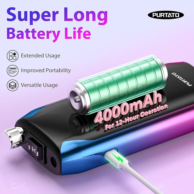 Professional Nail Drill 40,000 RPM, Rechargeable,LCD Display E File Machine for Acrylic Nails Gel Polishing Removing Portable Nails Efile Tools for Manicure Salon & Home (Blue&Purple)