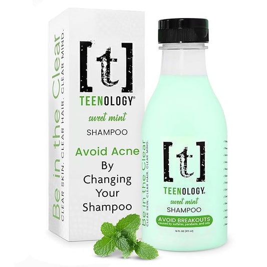 Teenology Teen Shampoo – Avoid Acne Breakouts, Non-Comedogenic, For Dry & Oily Scalps, Sulfate & Paraben Free, Natural Botanical Extracts, for Clear Skin & Healthy Hair, 16 oz – (Mint)