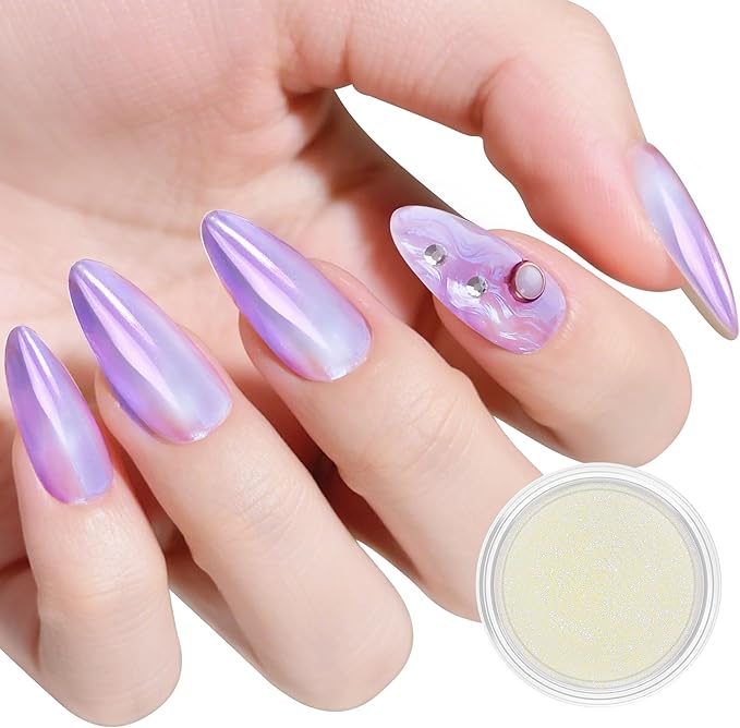 Artdone Blue Aurora Chrome Nail Powder, Iridescent Unicorn Powder Metallic Mirror Effect Pigment Pearlescent Mermaid Pearl Glitter Dust Kit, Nail Art Decoration, Resin Craft