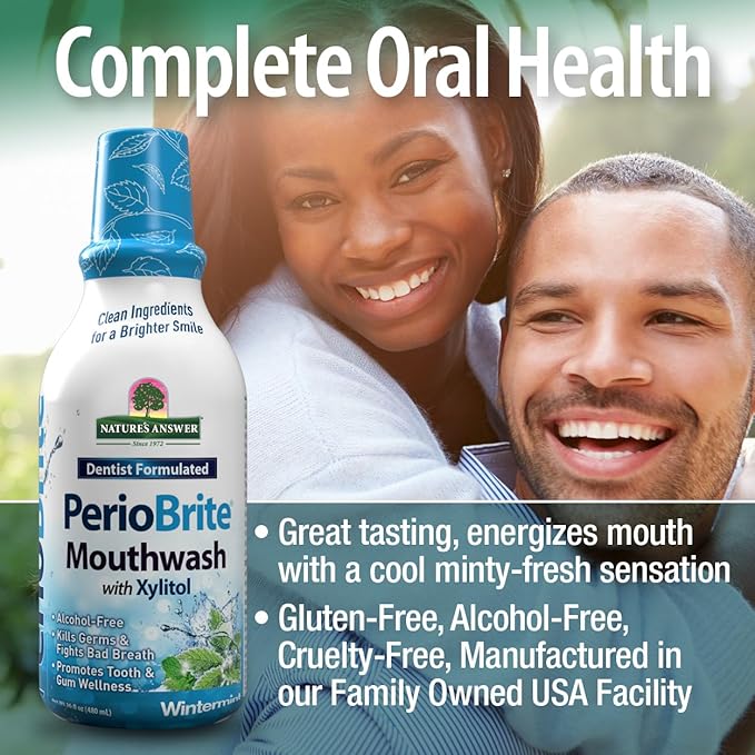 Nature's Answer Periobrite Winter Mint Mouthwash | Promotes Healthy Teeth & Gums| Fights Bad Breath | Fluoride-Free, Alcohol-Free, Gluten-Free & Vegan| No Artificial Preservatives 16oz
