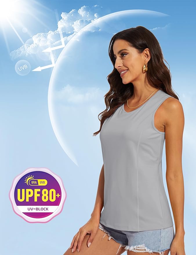 MAGCOMSEN Women's Sleeveless Workout Shirts UPF 80+ Dry Fit Running Wicking Tank Tops Athletic Gym Summer