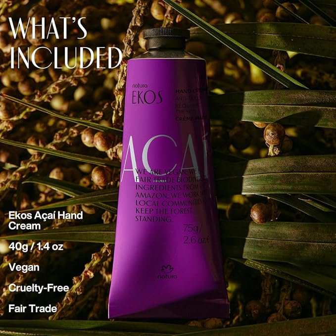 Natura - Ekos Açaí Hand Cream - Anti-Dullness Hand Balm - Recharge the Skin - Fast Absorption - Skin Moisturizer - Vegan Skin Care - Brazilian Beauty Secrets - Self Care & Body Care - 1.41oz (40g)