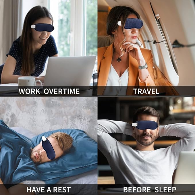 Heated Eye Mask with Vibration Massager, Cordless Rechargeable for Dry Eyes, Black