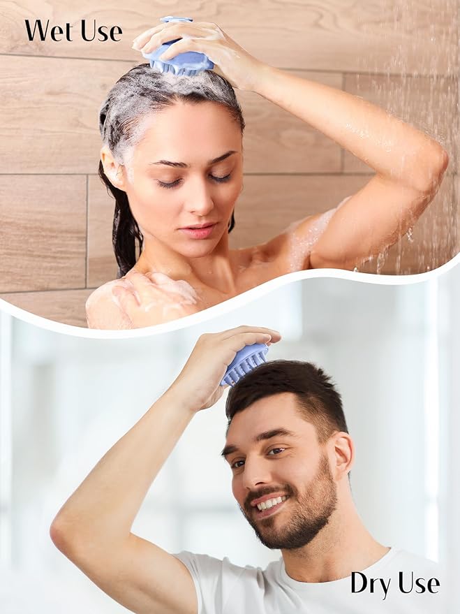 HEETA Hair Scalp Massager for Hair Growth, Shampoo Brush, Scalp Scrubber Exfoliator with Soft Silicone Bristles for Dandruff Removal to Relieve Stress, Wet Dry Use Updated Material, Blue