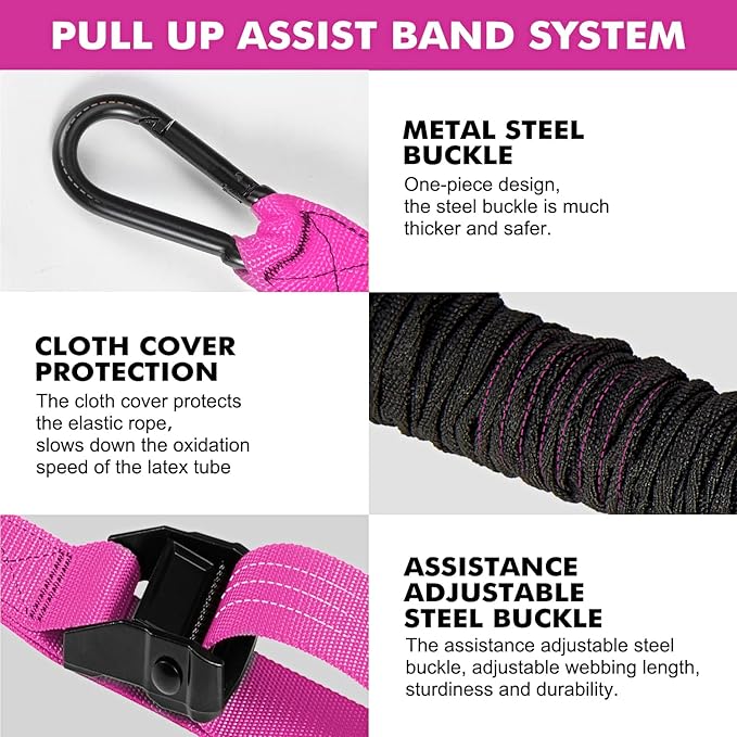 HPYGN Pull Up Assistance Bands, Heavy Duty Resistance Band for Pull Up Bar, Adjustable Weight/Size with Fabric Feet/Knee Rest, Bands for Pull Up Assist for Strength Training, Pull Up Assist Band