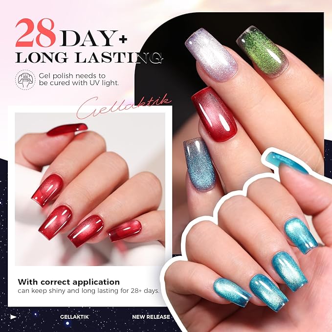 5-in-1 Cat Eye Gel Polish Kit, 6PCS-7.5ml No Base/Top Coat Needed, All-in-One Formula, Beginner-Friendly Magnetic Nail Art Set with Magnet Sticks, Fast Curing for Home DIY Manicure
