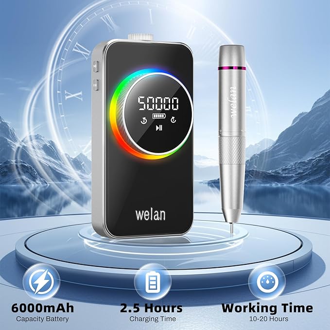 Electric Nail Drill Professional 50000RPM, 2025 Pro Fast Removal Electric Nail File for Acrylic Gel Nails, 6000mAh Rechargeable Nail Drill Machine, Efile Kit with 12pcs Bits for Manicure Salon Home