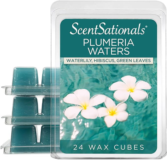 Scentsationals Wax Melts, Wax Cubes Strong Scent - Flower Garden Collection Plumeria Waters - Long Lasting Scented Wax Melts for Warmer, 10oz (24-Cubes)