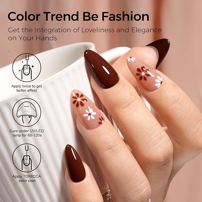 TOMICCA Dark Brown Gel Nail Polish, 15ml Brown Nail Polish, Autumn Winter Color Soak Off UV Neutral Gel Polish for Nail Art Manicure