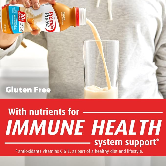 Premier Protein Shake, Caramel, 30g Protein 1g Sugar 24 Vitamins Minerals Nutrients to Support Immune Health, 11.5 fl oz (Pack of 6)