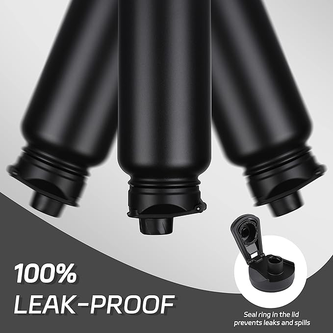 HASLE OUTFITTERS 40oz Stainless Steel Water Bottle, Vacuum Insulated Double Walled Leak Proof Sports Water Bottle with 2 Lids (Straw and Spout Lid) Thermo Mug Keep Cold and Hot(Black,4)