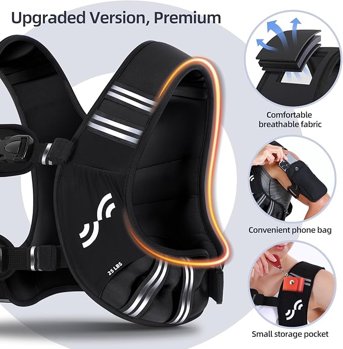 Sportneer Weighted Vest Woman: 8lb/12lb/15lb/20lb/25lb Weight Vest with Detachable Phone Bag, Adjustable Women Weighted Vest Rucking Vest for Walking Strength Training Muscle Building Weight Loss