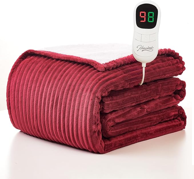 Homemate Electric Heated Blanket Twin - 62"x84" Heating Blanket Twin Size 1/2/4/6/8 Hours Auto-Off 10 Heat Level Over-Heat Protection Soft Flannel Sherpa ETL Certification