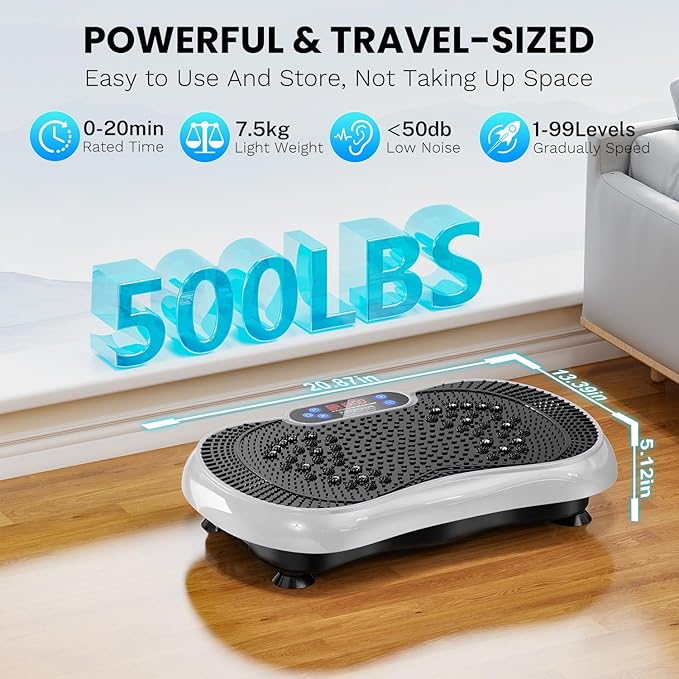 Vibration Plate Exercise Machine, Lymphatic Drainage Machine for Weight Loss, 100-Speed Platform with Remote & Bands, Quiet Full Body Vibrating Plate 500 Lbs Capacity Fitness Platform
