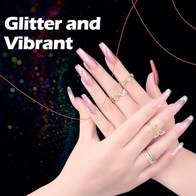 Clara Colors Cat Eye Gel Nail Polish Set - 12 Holographic Glitter Colors With Magnet, Romantic Galaxy Series, Long Lasting Soak Off UV LED