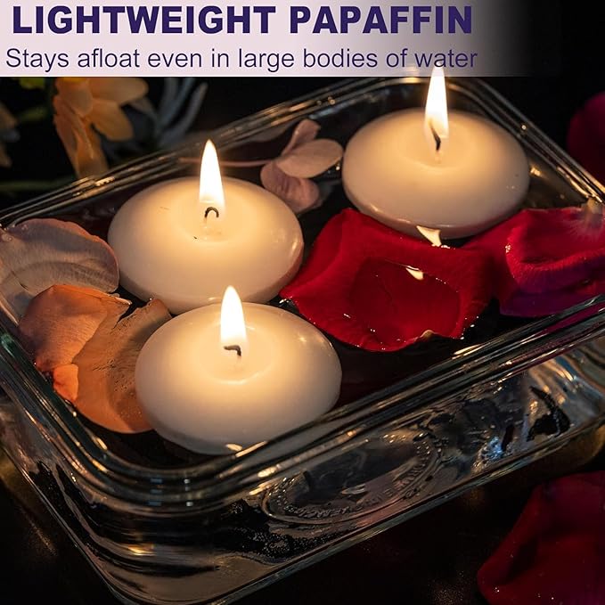 72 Floating Candles, Smoke-Free and odorless, Burning continuously for 5-6 Hours, White, 2-inch Floating Candles, Suitable for Valentine's Day, Weddings, Holidays, Home Decoration……