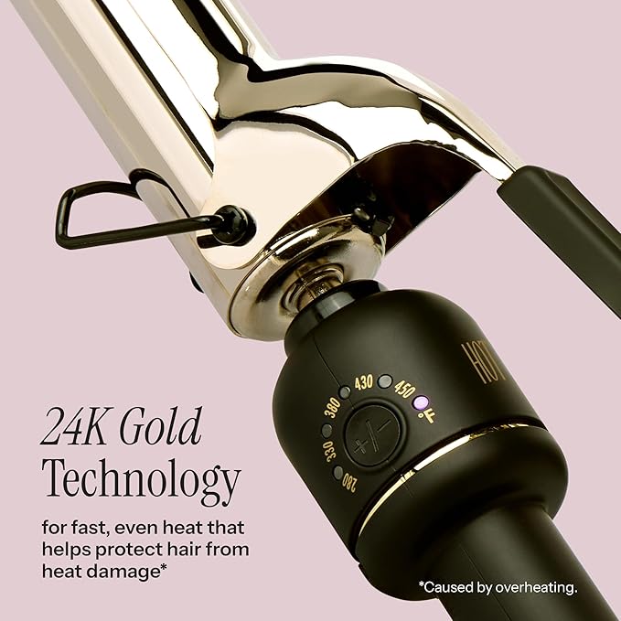 HOT TOOLS 24K Gold Extended Barrel Oval Tapered Curling Wand for Bouncy Curls | No Clamp for Quick and Easy Styling, Fan-Favorite 24K Gold Technology for Long-Lasting Results