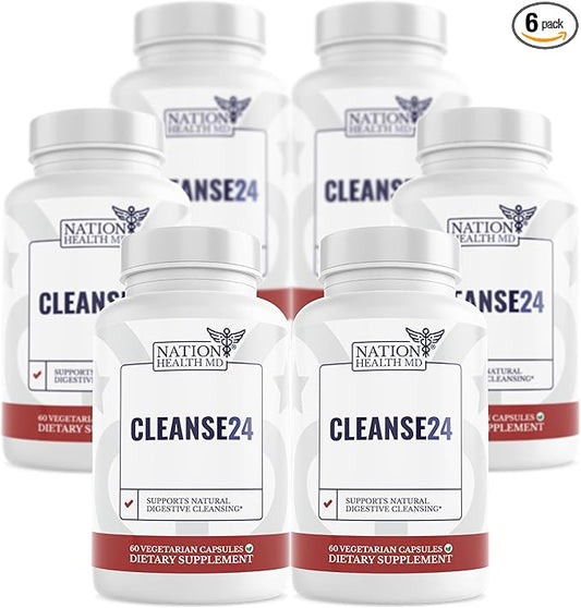 Cleanse24 - Gut Cleanse & Digestive Support Supplement - with Onion, Garlic, Turmeric, Papaya, Black Walnut, Sweet Wormwood Powder, Olive Leaf Extract - 360 Capsules