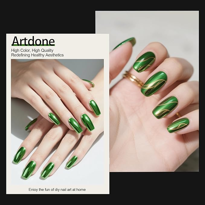 Artdone Chrome Nail Powder, Dark Green Iridescent Aurora Powder Metallic Mirror Effect Pigment Pearlescent Mermaid Pigment Pearl Glitter Dust Kit, Nail Art Decoration, Resin Craft