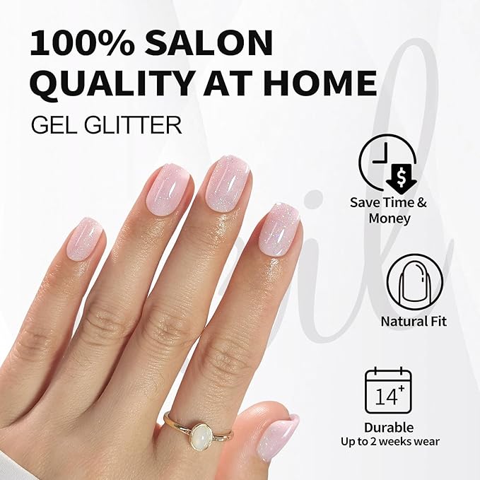 Press on Nails Square - Soft Gel Pink Press on Nails Short for Women Gift, Fit Perfectly & Natural Stick on Nails with Glue in 16 Sizes - 32 Reusable Fake Nails, Shimmering Pink