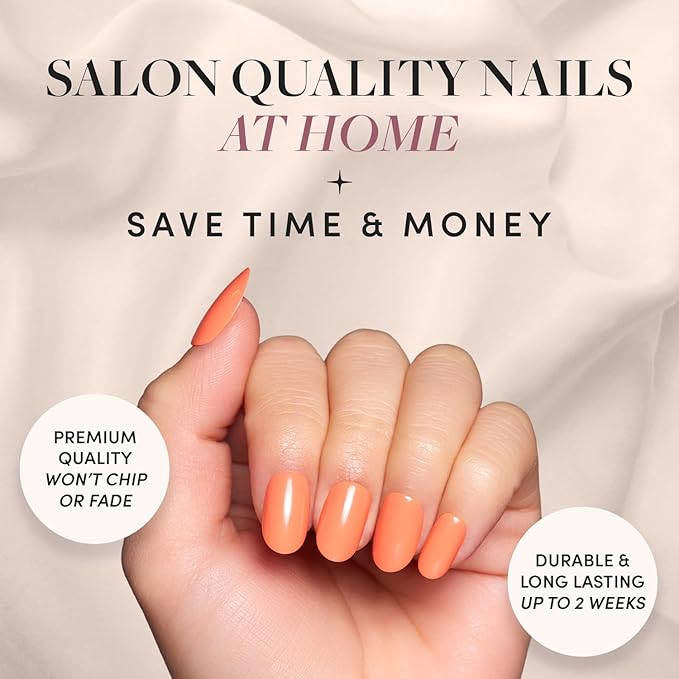 Glamnetic Press On Nails - Apricot | Solid Opaque Orange Round Nails, Salon Quality | 12 Sizes - 30 Nail Kit