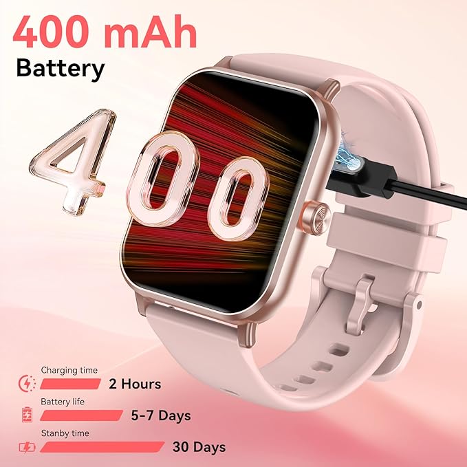 Smart Watch for Men Women, 1.85" HD Touchsreen Fitness Tracker, 120+ Sport Modes, 24/7 Heart Rate & Sleep Monitor, Pedometer, Calories, IP68 Waterproof, Fitness Watch for Android iPhone (Pink)