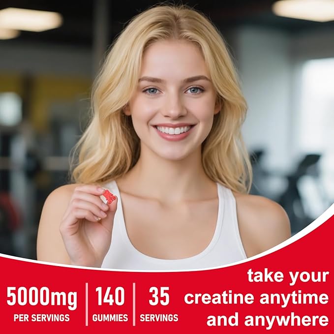 Creatine Monohydrate Gummies for Men & Women, 140 Gummies, Strength and Endurance Enhancing Creatine Chews, Gluten Free, Sugar Free, Strawberry Flavor