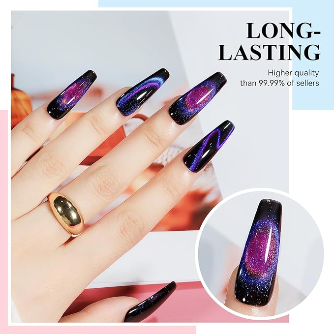 MIZHSE 9D Cat Eye Gel Nail Polish, Magnetic Cat Eye Gel Polish Set, 10ml*6 with 2 Magnets, Classic Colors Chameleon Magic Galaxy Effect Soak off Nail Art, Sparkle Stunning Gel Polish Gift for Women