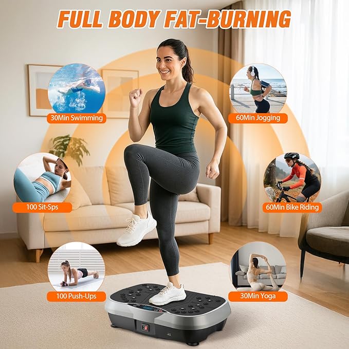 ALSO GO Vibration Plate Exercise Machine, 3 Workout Modes & 120-Level Vibration Platform for Weight Loss/Lymphatic Drainage, 400lbs Capacity Vibration Board with Resistance Bands for Full Body Workout