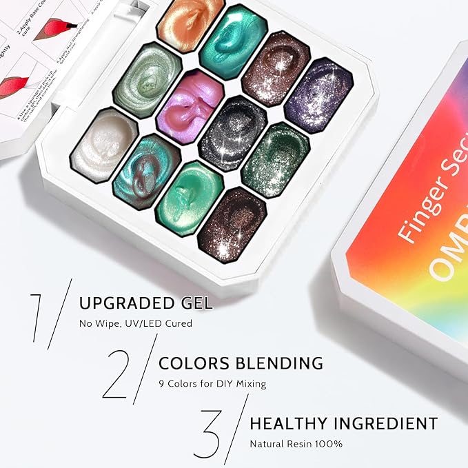 Christmas Pearl Gel Nail Polish, 12 Colors Glitter Ombre Gel Polish Palette Pat Paint Aurora Mermaid Gold Silver Green Pink Sparkle Reflective Holographic Nails Art, No Wipe, UV/LED Curing (Palette B)