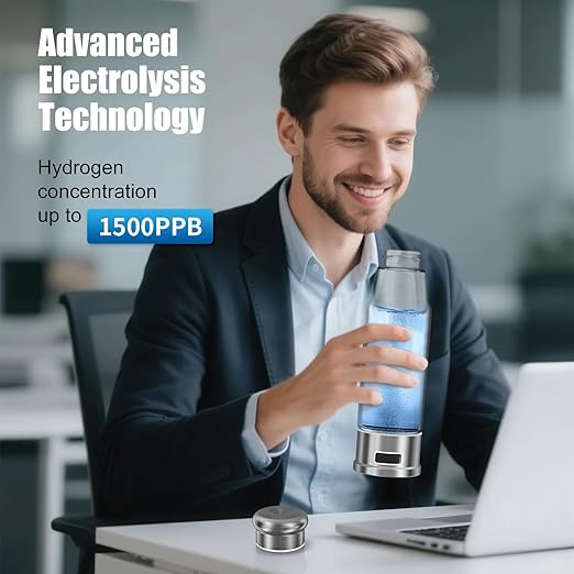 Hydrogen Water Bottle 5-Min Electrolysis 15.22OZ 1500 PPB Water Ionizer with SPE/PEM Technology, Hydrogen Water Bottle for Women/Men/Office/School