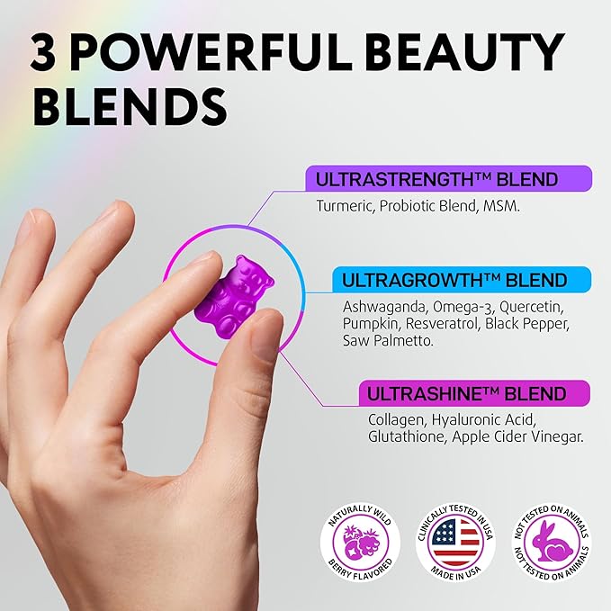 Hair Skin and Nails Gummies with Biotin Collagen Keratin Astragalus - Hair Growth Supplement & Hair Vitamins for Hair Loss for Women & Men, Hair Skin and Nails Multivitamin B7 Gummies, 60 Gummy Bears