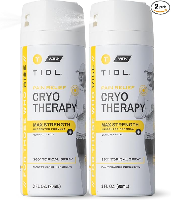 TIDL Cryotherapy Pain Relief Spray, 3 Oz (Pack of 2) Max Strength for Fast-Acting Muscle, Joint & Neck Pain Relief, Plant-Based Menthol & Camphor Pain Reliever, Quick Drying Formula